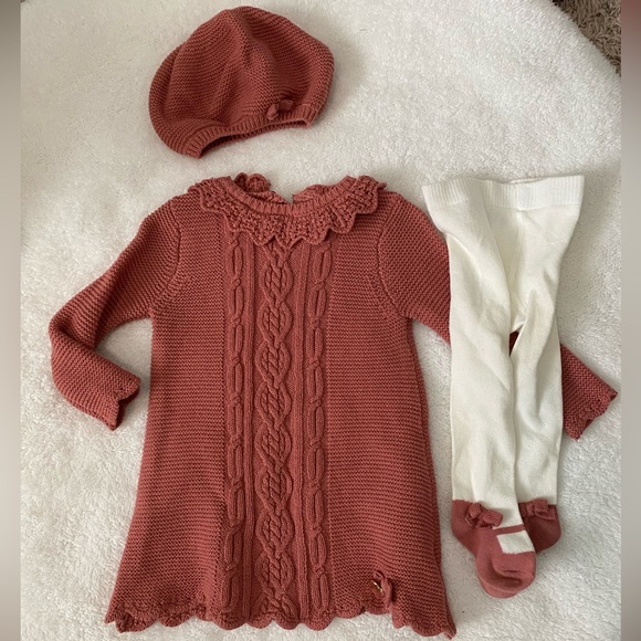 Rachel Zoe baby girl 6-9 month deep mauve fall dress with hat and leggings - Picture 1 of 2